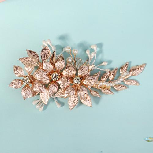 Alligator Hair Clip, Zinc Alloy, with Plastic Pearl, fashion jewelry & for woman & with rhinestone, golden 