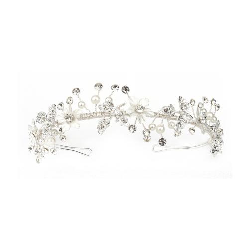 Hair Bands, Brass, with Plastic Pearl, fashion jewelry & for woman & with rhinestone, silver color 