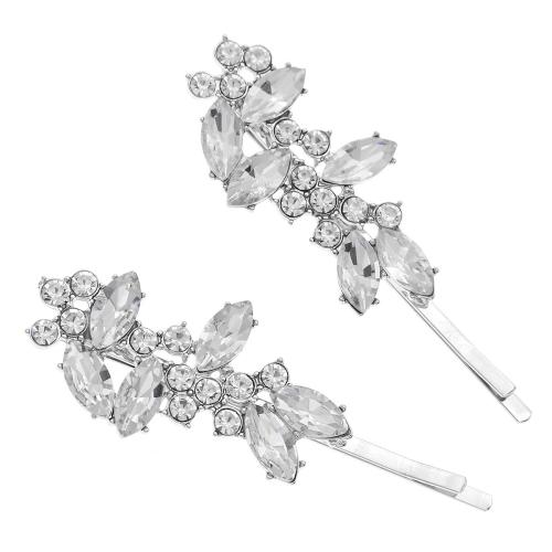 Hair Slide, Zinc Alloy, fashion jewelry & for woman & with rhinestone, silver color 