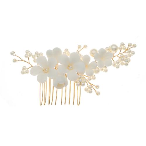 Dekoratives Haarkämmchen, Zinklegierung, mit Porzellan & Kunststoff Perlen, Modeschmuck & für Frau, goldfarben, 115x70mm, verkauft von PC