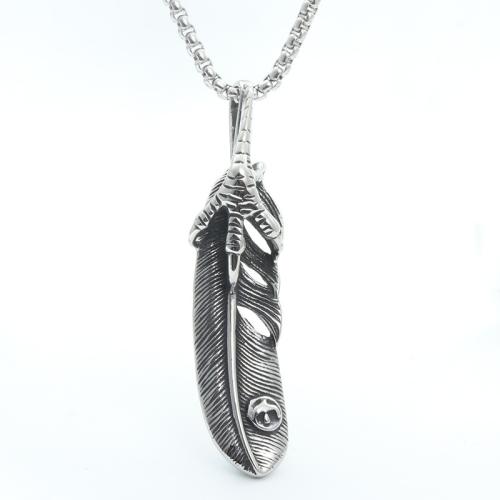 Stainless Steel Jewelry Necklace, 304 Stainless Steel, Feather, polished, fashion jewelry & for man Approx 60 cm 