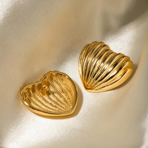 Edelstahl Stud Ohrring, 304 Edelstahl, Herz, 18K vergoldet, Modeschmuck & für Frau, goldfarben, 24x29mm, verkauft von Paar
