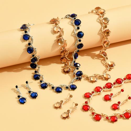 Rhinestone Zinc Alloy Jewelry Set, earring & necklace, plated, 2 pieces & for woman & with rhinestone 