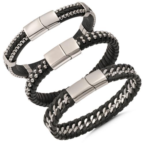 PU Leather Cord Bracelets, with Magnet & 304 Stainless Steel & for man, original color 