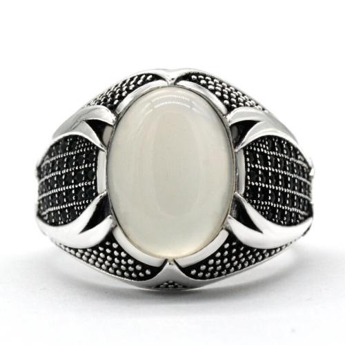 Драгоценный камень цинкового сплава палец кольцо, цинковый сплав, с Полудрагоценный камень, Другое покрытие, разный размер для выбора & Мужский, серебряный, продается PC