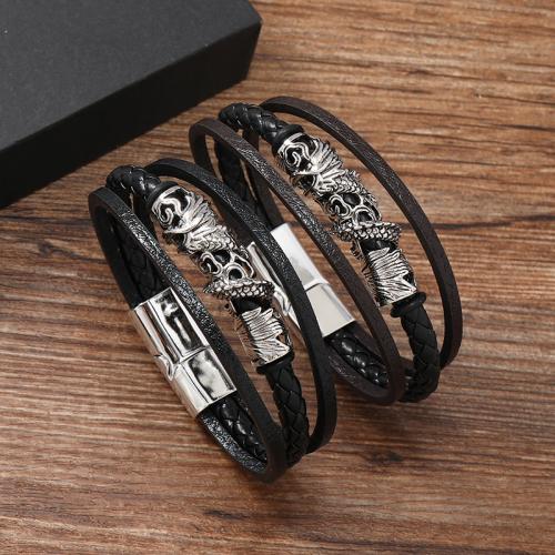 PU Leather Cord Bracelets, Zinc Alloy, with PU Leather, handmade, for man 