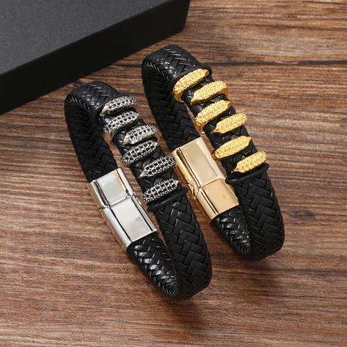PU Leather Cord Bracelets, Zinc Alloy, with Magnet & PU Leather, handmade, punk style & for man 