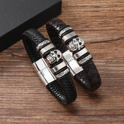 PU Leather Cord Bracelets, Zinc Alloy, with PU Leather, for man 