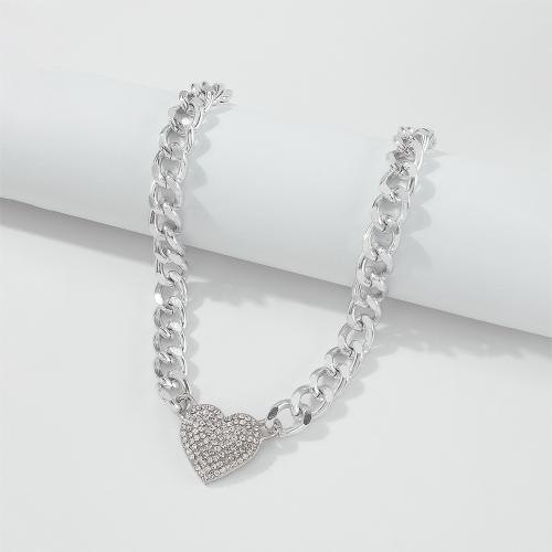 Rhinestone Zinc Alloy Necklace, fashion jewelry & for woman & with rhinestone, platinum color Approx 44-49.5 cm 