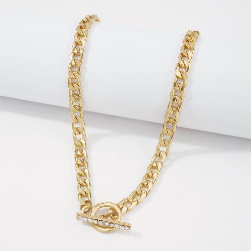 Rhinestone Zinc Alloy Necklace, fashion jewelry & for woman & with rhinestone, golden Approx 43 cm 