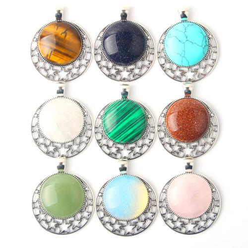 Gemstone Jewelry Pendant, with Zinc Alloy, Flat Round, silver color plated, fashion jewelry & DIY & hollow 
