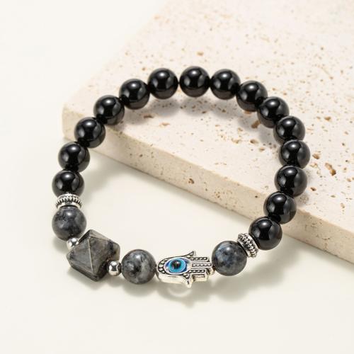 Black Obsidian Bracelet, with Labradorite & Resin & Zinc Alloy, Pyramidal, silver color plated, fashion jewelry & Unisex, mixed colors 