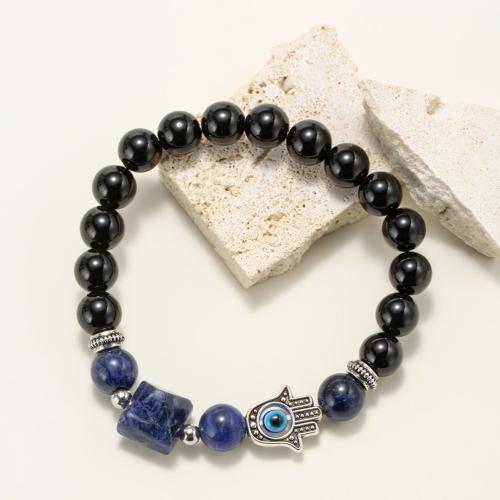 Black Obsidian Bracelet, with Sodalite & Resin & Zinc Alloy, Pyramidal, silver color plated, fashion jewelry & Unisex, mixed colors 