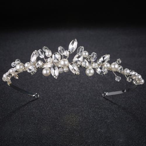 Hair Bands, Zinc Alloy, with Crystal & Plastic Pearl, fashion jewelry & for woman, silver color 