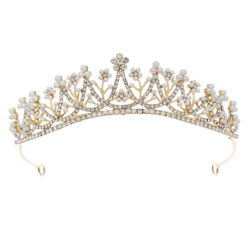 Bridal Tiaras, Zinc Alloy, with Plastic Pearl, fashion jewelry & for woman & with rhinestone, golden 