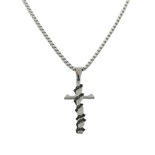 Stainless Steel Jewelry Necklace, 304 Stainless Steel, Cross, polished, fashion jewelry & for man, silver color Approx 60 cm 