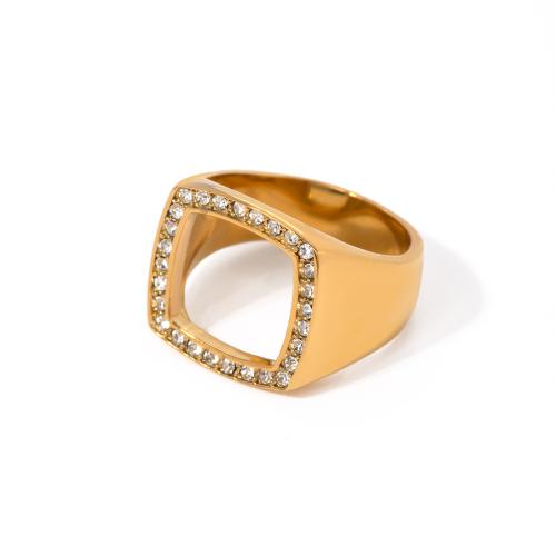 Rhinestone Stainless Steel Finger Ring, 304 Stainless Steel, 18K gold plated & for woman & with rhinestone, golden 