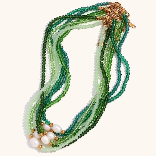 Kristall Halskette, mit Natürliche kultivierte Süßwasserperlen, mit Verlängerungskettchen von 5cm, Modeschmuck & für Frau, mehrere Farben vorhanden, Länge:ca. 40 cm, verkauft von Strang