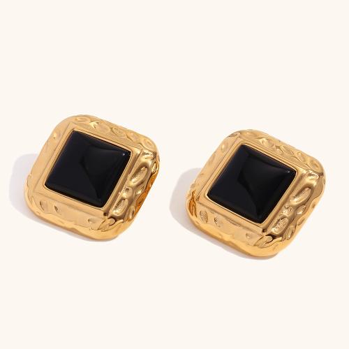 Stainless Steel Stud Earring, 304 Stainless Steel, with Acrylic, 18K gold plated, fashion jewelry & for woman, golden, 30.3mm 