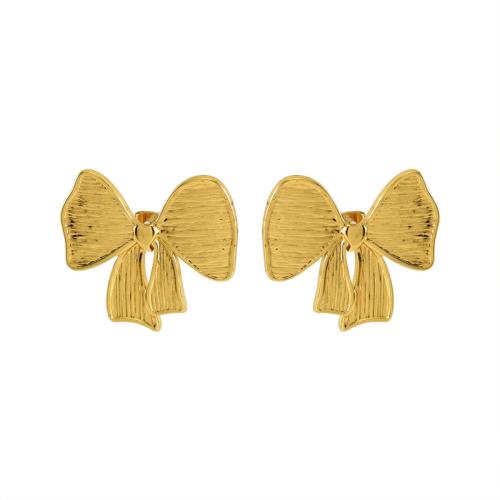 Edelstahl Stud Ohrring, 304 Edelstahl, Schleife, 18K vergoldet, Modeschmuck & für Frau, goldfarben, 26x28mm, verkauft von Paar[