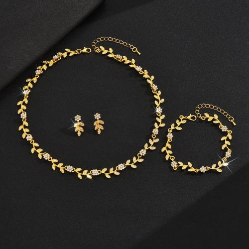 Rhinestone Zinc Alloy Jewelry Set, Stud Earring & bracelet & necklace, plated & for woman & with rhinestone 