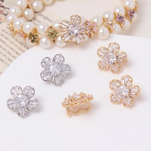 Cubic Zirconia Brass Beads, Zinc Alloy, with Cubic Zirconia, Flower, plated, DIY & double-hole 18mm 