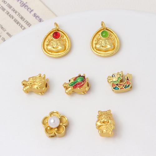 Enamel Brass Pendants, with Plastic Pearl, gold color plated, DIY 