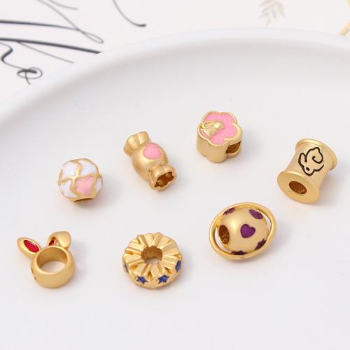 Enamel Brass Beads, gold color plated, DIY 