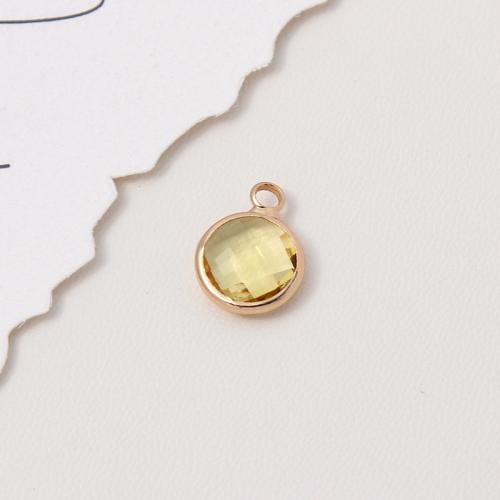 Glass Brass Pendants, with Glass, Round, gold color plated, DIY 