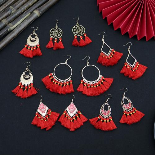 Fashion Tassel Earring, Zinc Alloy, with Caddice & for woman & enamel, red 