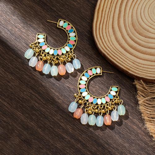 Enamel Zinc Alloy Stud Earring, with Glass Beads, fashion jewelry & for woman 