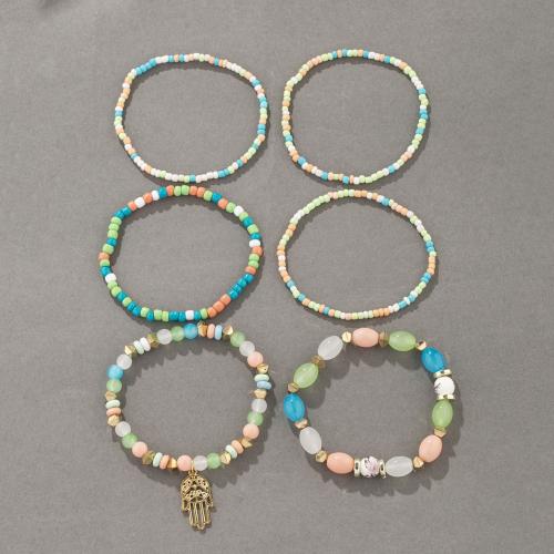 Acrylic Zinc Alloy Bracelets, with Glass Beads & Porcelain & Acrylic, plated, 6 pieces & fashion jewelry & Unisex Inner 6cm 
