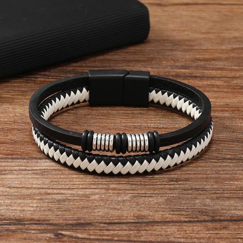 PU Leather Cord Bracelets, Zinc Alloy, with PU Leather, plated, Unisex, white and black 