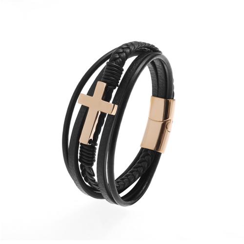 Fashion Zinc Alloy Bracelets, with Magnet & leather cord, plated, for man 