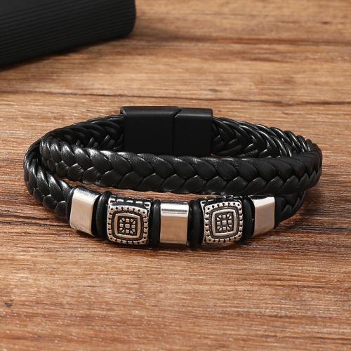 PU Leather Cord Bracelets, Zinc Alloy, with Magnet & PU Leather, plated, Unisex, black 