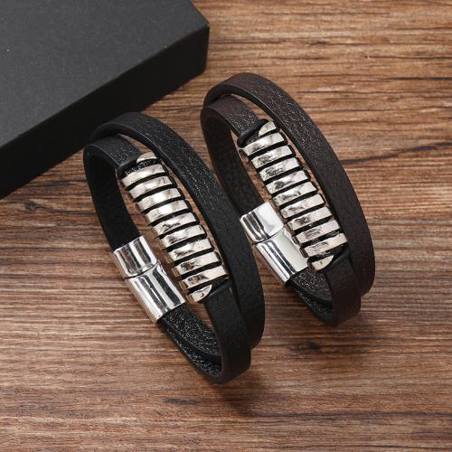 PU Leather Cord Bracelets, Zinc Alloy, with Magnet & PU Leather, Unisex 