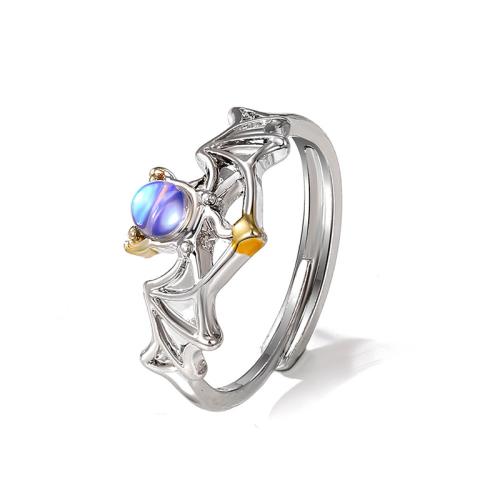 Zinc Alloy Finger Ring, with Moonstone, plated & for woman, silver color 