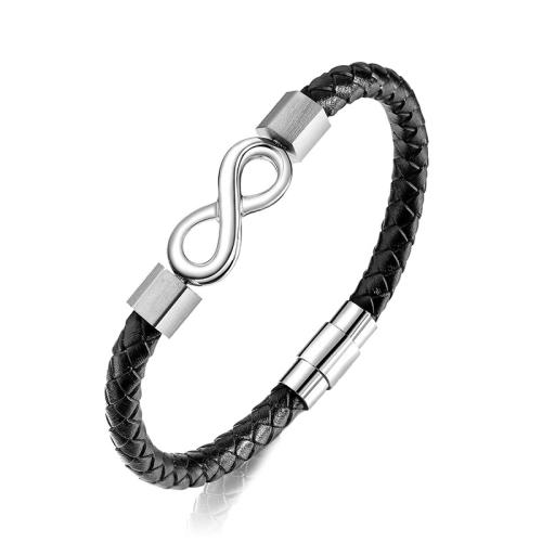 PU Leather Cord Bracelets, 304 Stainless Steel, with Microfiber PU, plated & for man 