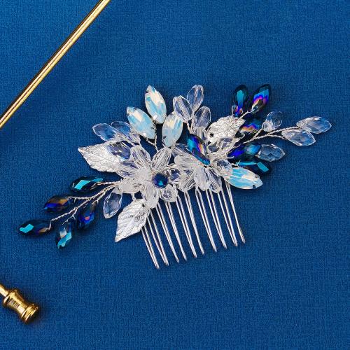 Decorative Hair Combs, Zinc Alloy, fashion jewelry & for woman & with rhinestone, silver color 