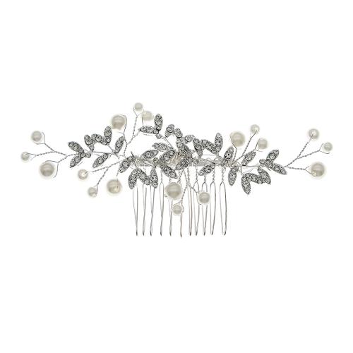 Decorative Hair Combs, Zinc Alloy, with Plastic Pearl, handmade, fashion jewelry & for woman & with rhinestone 