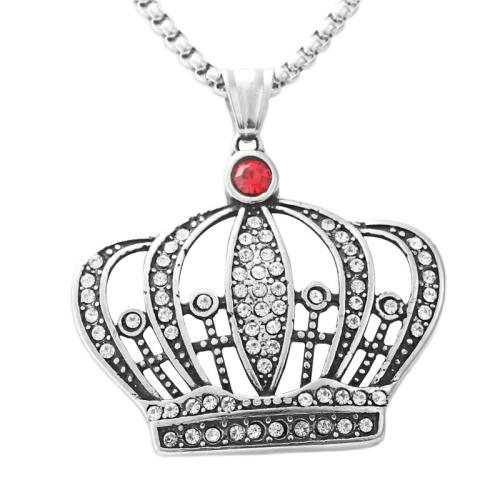 Stainless Steel Jewelry Necklace, 304 Stainless Steel, Crown, polished & for man & with rhinestone, silver color Approx 60 cm 