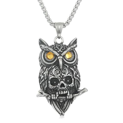 Stainless Steel Jewelry Necklace, 304 Stainless Steel, Owl, polished, Unisex & with rhinestone Approx 60 cm 