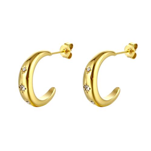 Edelstahl Stud Ohrring, 304 Edelstahl, Modeschmuck & für Frau & mit Strass, goldfarben, 19.73x5mm, verkauft von Paar