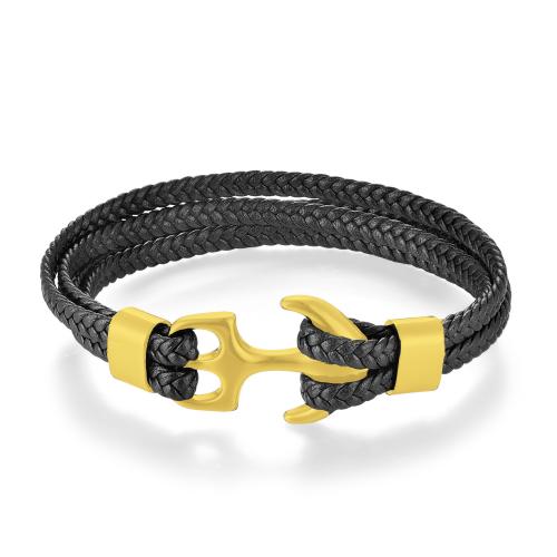 PU Leather Cord Bracelets, with 304 Stainless Steel, Anchor, Vacuum Ion Plating, fashion jewelry & for man 
