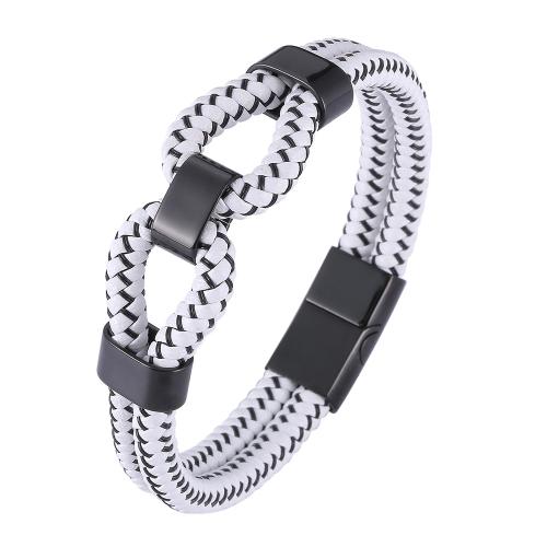 PU Leather Cord Bracelets, with 304 Stainless Steel, Vacuum Ion Plating, fashion jewelry & for man 