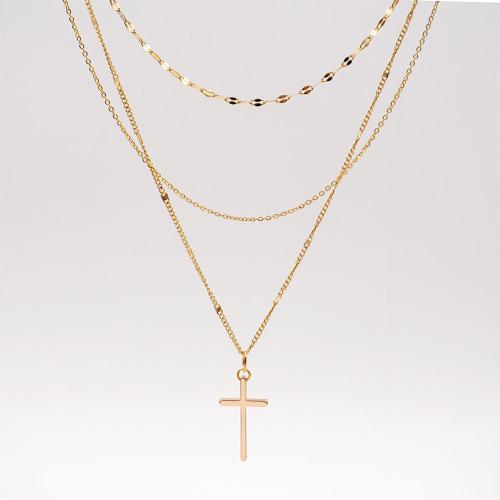 Titanium Steel Jewelry Necklace, Cross, plated, fashion jewelry & multilayer, golden 