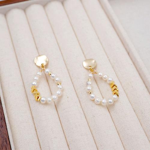Freshwater Pearl Brass Earring, with Freshwater Pearl, plated, fashion jewelry, golden, 40mm 