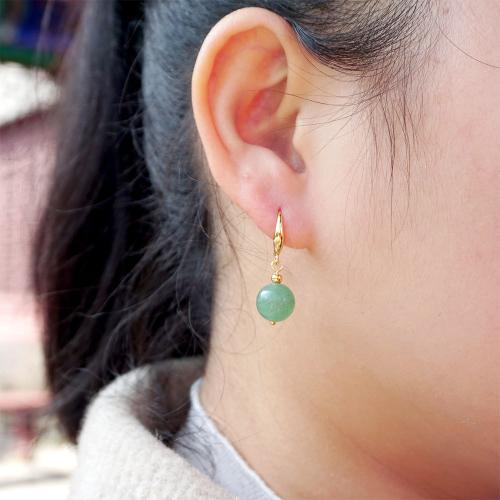 Gemstone Drop Earring, Brass, with Jade, plated, fashion jewelry, green, 32mm 