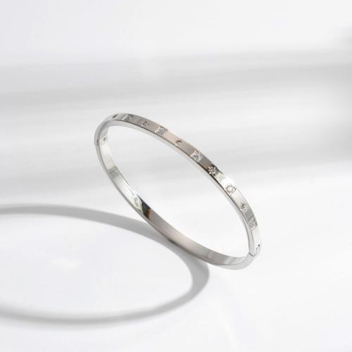 Titanium Steel Bracelet & Bangle, Vacuum Ion Plating, micro pave cubic zirconia & for woman, silver color 