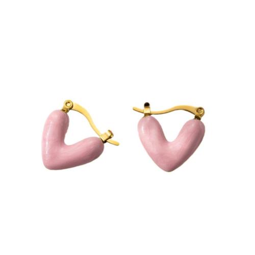 Boucles d'oreilles en acier titane, avec Acrylique, Placage ionique sous vide, styles différents pour le choix & pour femme & émail, rose, Vendu par paire